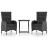 3 Piece Patio Bistro Set Poly Rattan and Glass Black