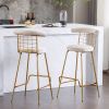 Bar Stool Set of 2, Luxury Velvet High Bar Stool with Metal Legs and Soft Back